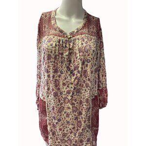 Lucky Brand Women's Pink Floral Loose fitting Blouse 3/4 Sleeve Size 1X SKU 4145